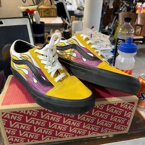 Purple Yellow flame Old skool Vans